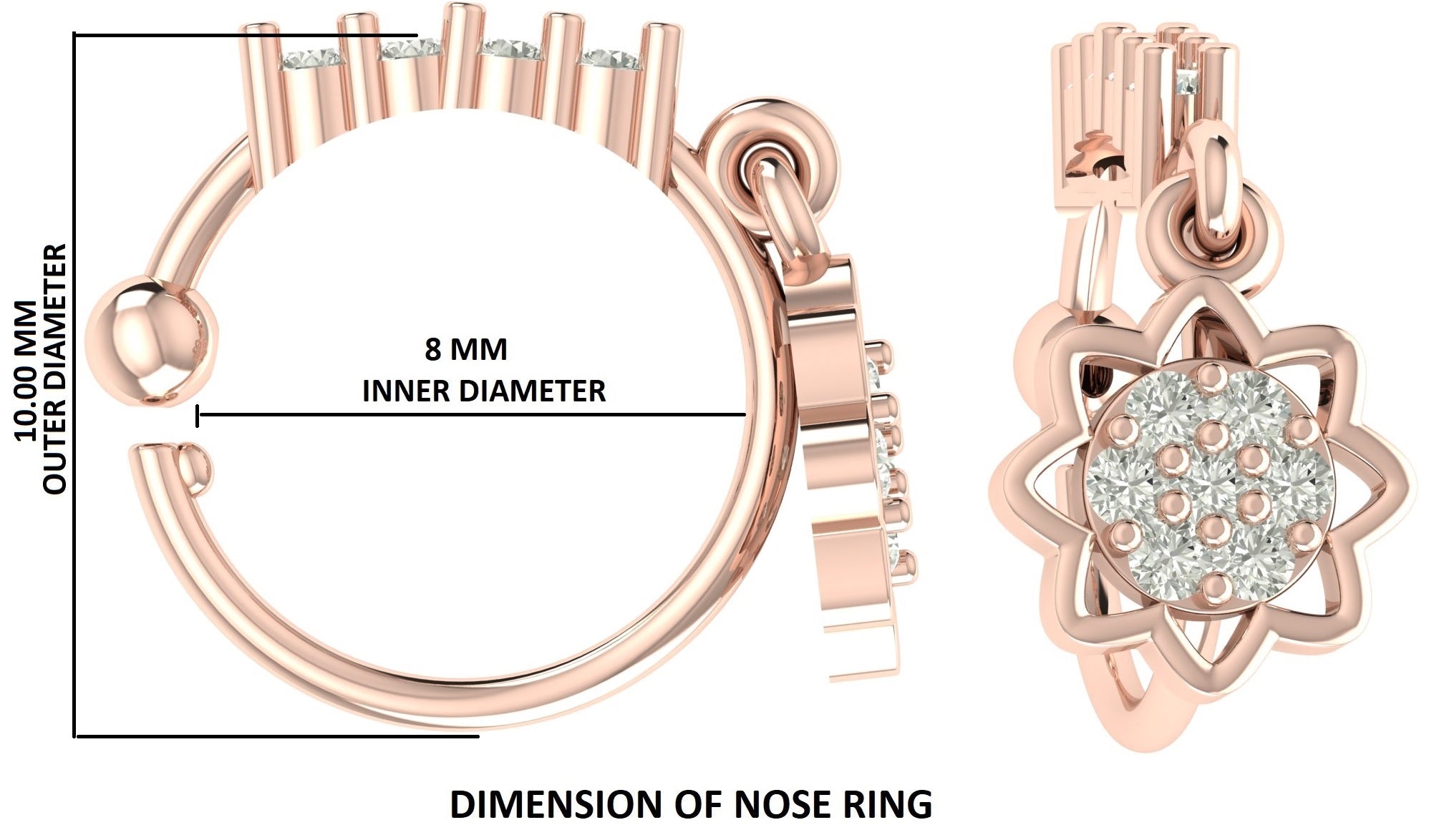 Natural White Round Diamond Nose Rings Engagement Wedding Gift Nose Ring 14K Solid Rose White Yellow Gold Nose Ring 0.12 CT KD987