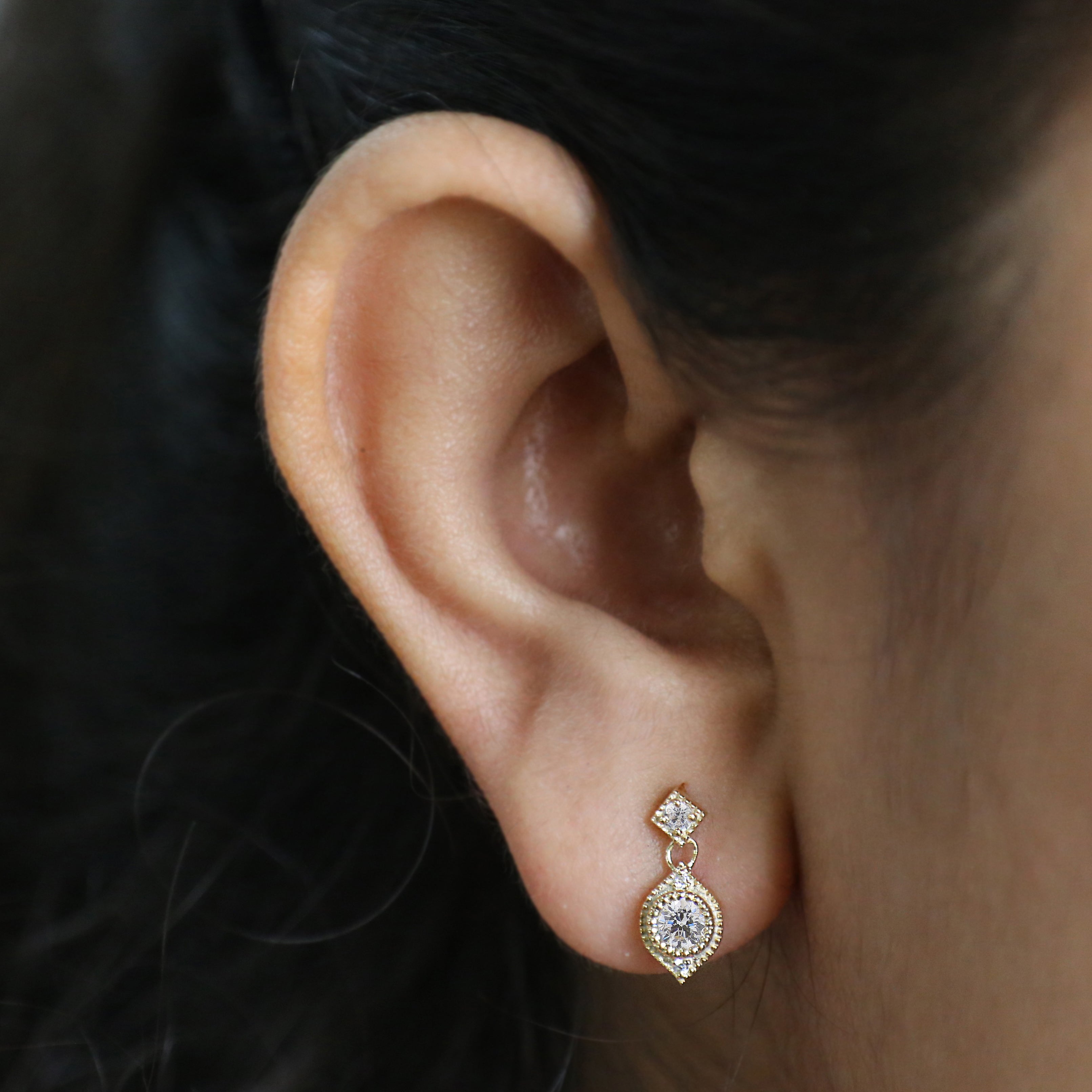 0.82 TW Natural White Round Diamond Earring Round Brilliant Cut Earring Bezel Earring Engagement Earring Earlobe Earring Gift For Her KD994