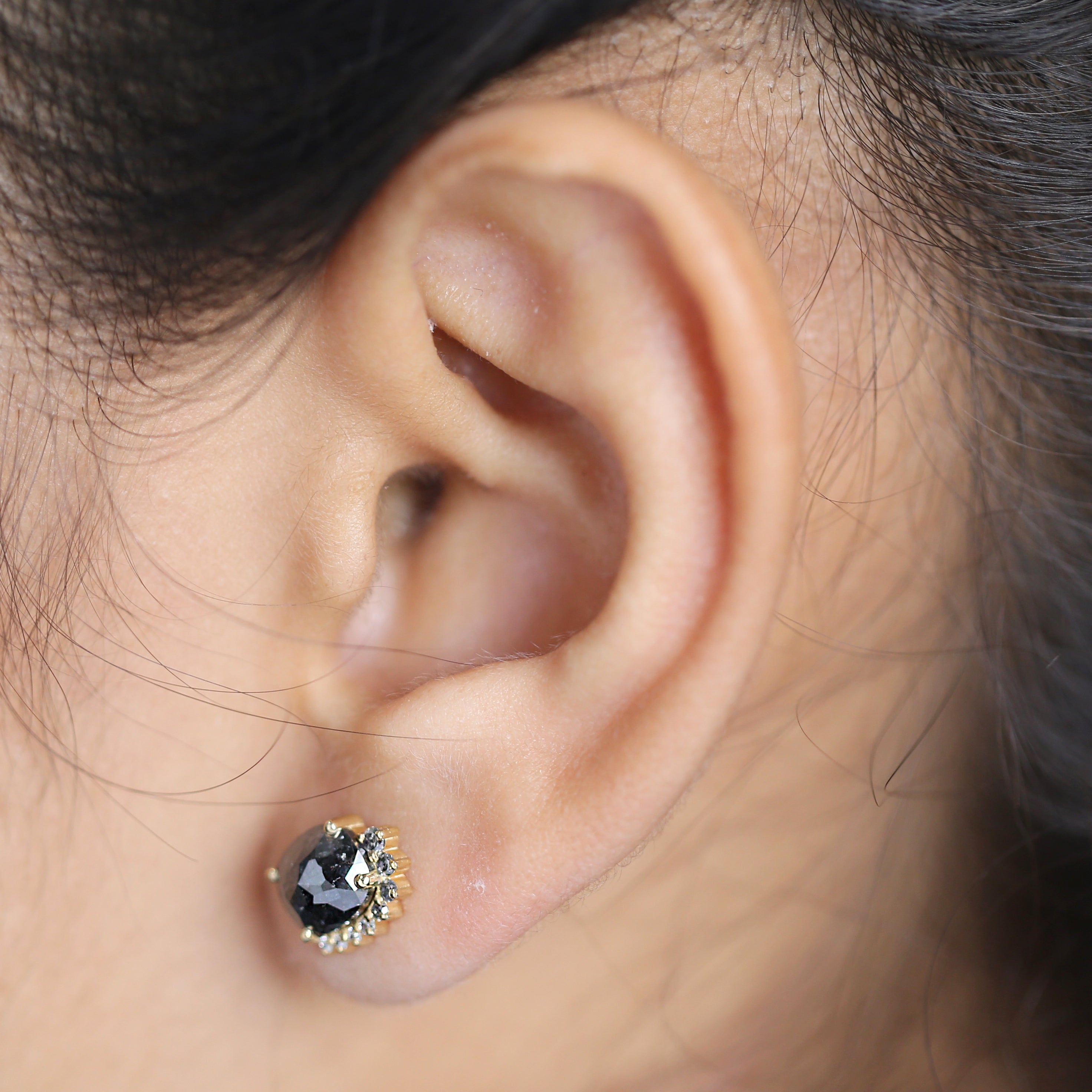 Cushion Black Color Diamond Earring 2.50 Ct 7.30 MM Cushion Diamond Earring 14K Solid Yellow Gold Silver Cushion Earring Gift For Her KD947