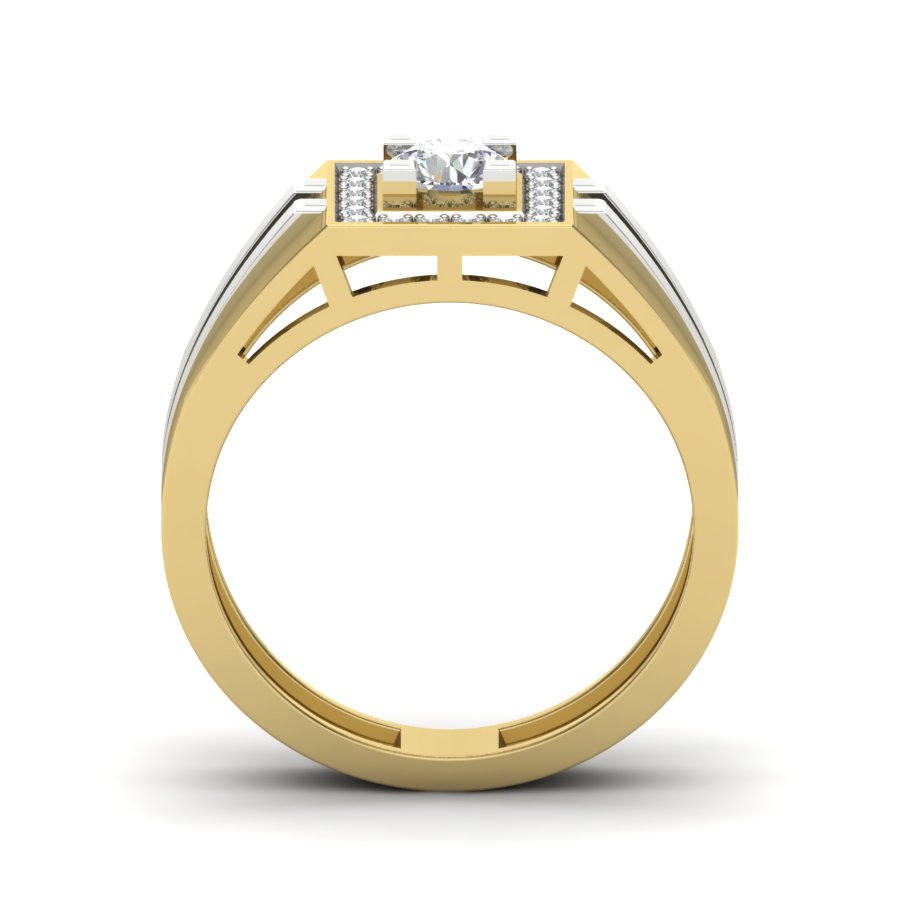 0.64 TW pave set Round Cut Lab Grown Diamond Ring Engagement Ring Men's Wedding Two Tone Gold Ring PR076