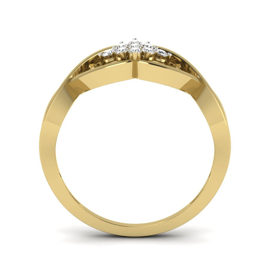 0.11 TW Flower Design Round Cut Lab Grown Diamond Ring Engagement Ring Prong Set & Crossover Band Wedding Ring PR136