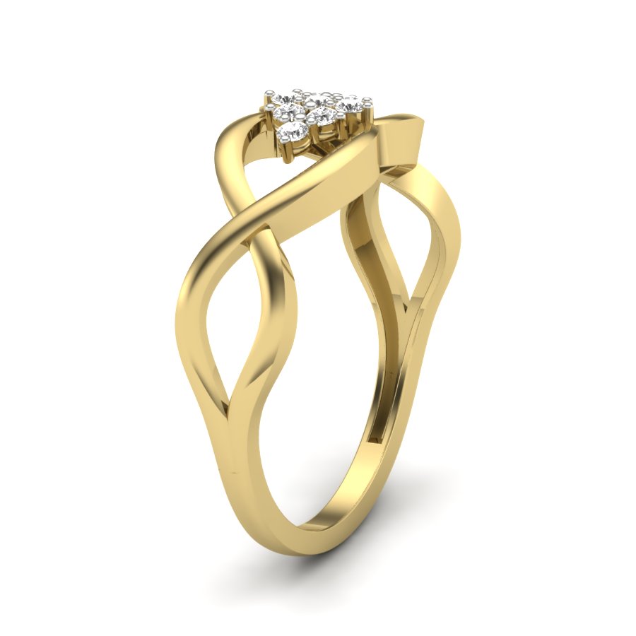 0.11 TW Flower Design Round Cut Lab Grown Diamond Ring Engagement Ring Prong Set & Crossover Band Wedding Ring PR136