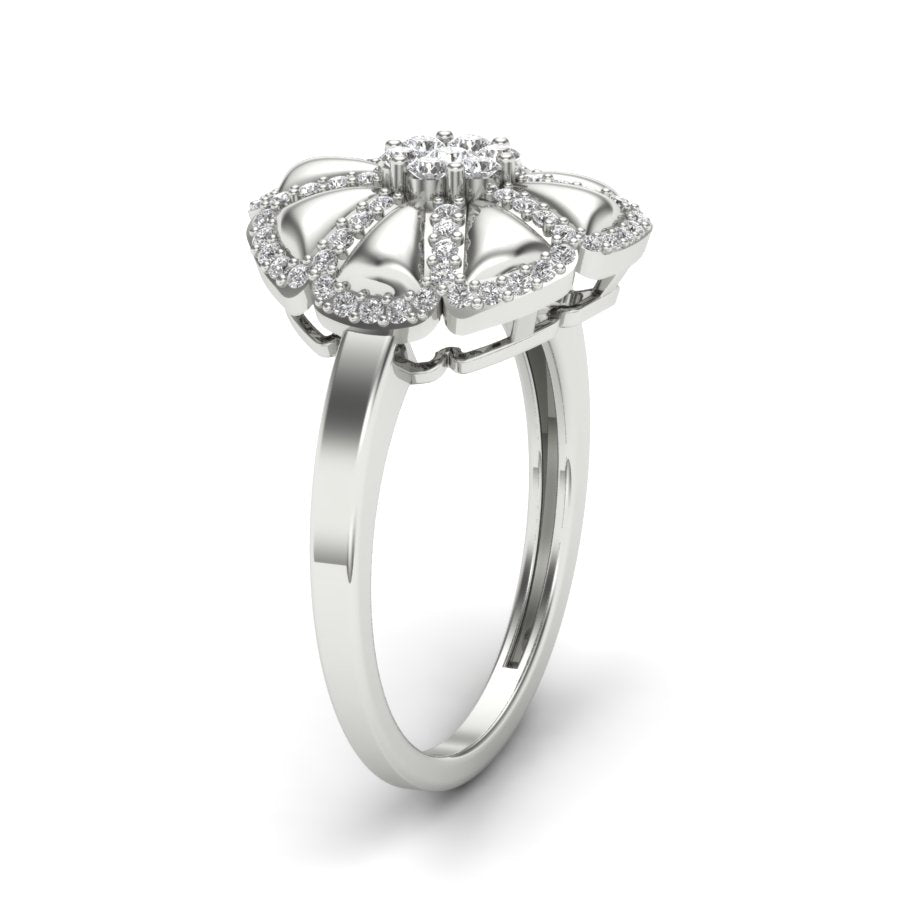 0.40 TW Cocktail Style Round Cut Lab Grown Diamond Ring Gold Floral Engagement Ring Prong Set Ring Flo Domed Wedding Ring PR137
