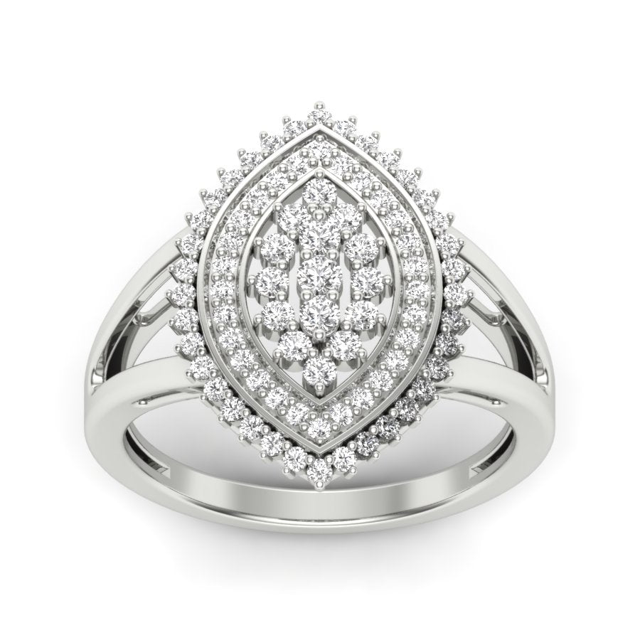 0.54 TW Round Cut Lab Grown Diamond Ring Double Halo & Prong Set With Split Band Engagement Ring Bridal Wedding Ring PR148