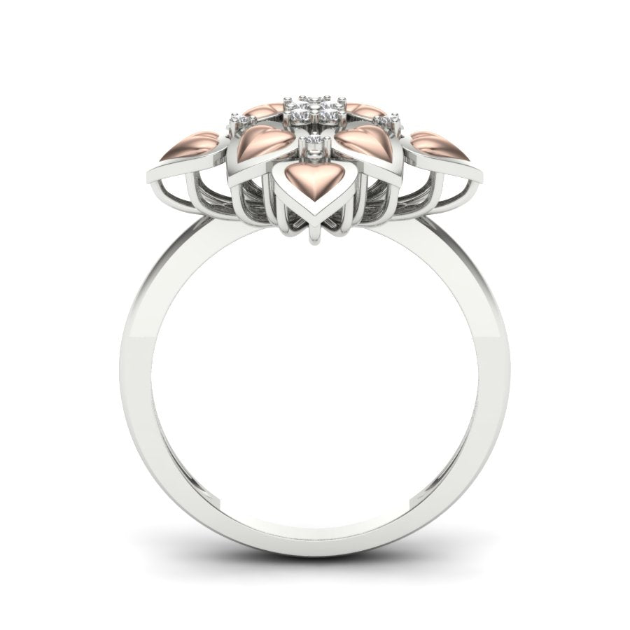 0.07 TW Flower Design Round Cut Lab Grown Diamond Ring Ladies Cluster Heart Engagement Ring  2 tone gold Wedding Ring PR164