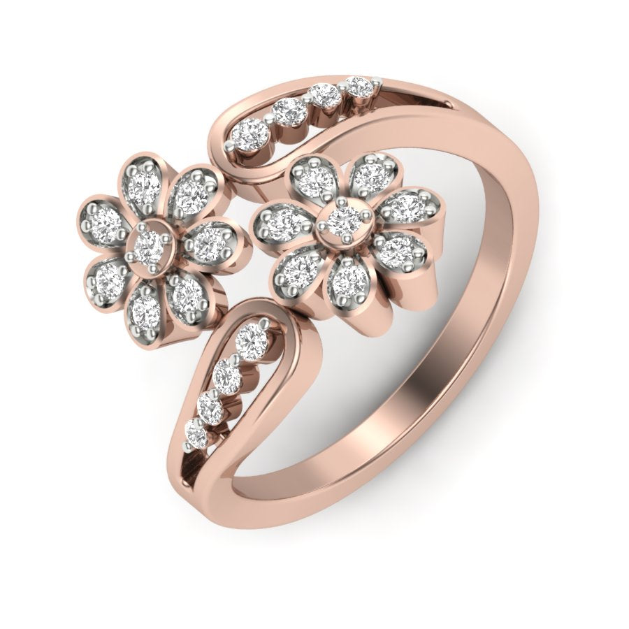 0.30 TW Flower Ring Prong Setting Bypass Ring Round Cut Lab Grown Diamond Ring Engagement Promise Ring Bridal Wedding Ring PR214