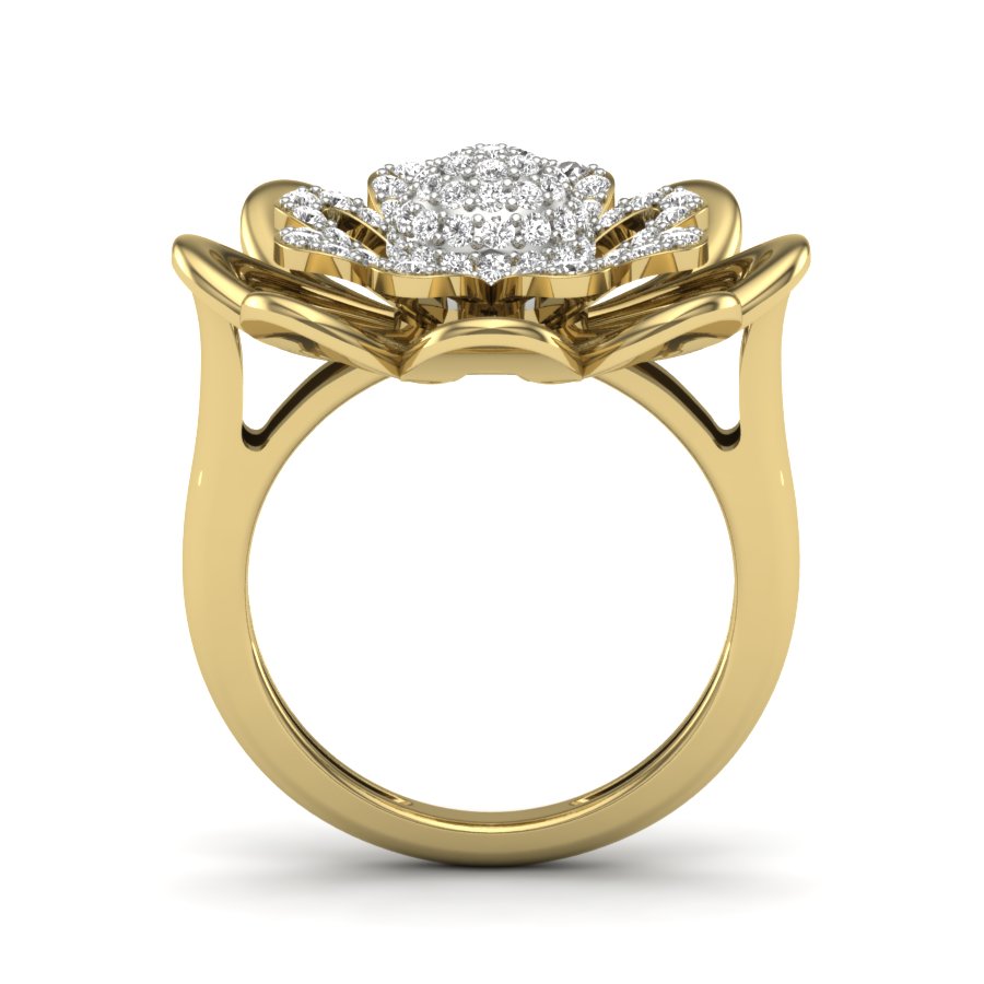 0.65 TW Gold Floral Round Cut Lab Grown Diamond Ring Prong Setting Engagement Ring Cocktail Style Wedding Ring PR310