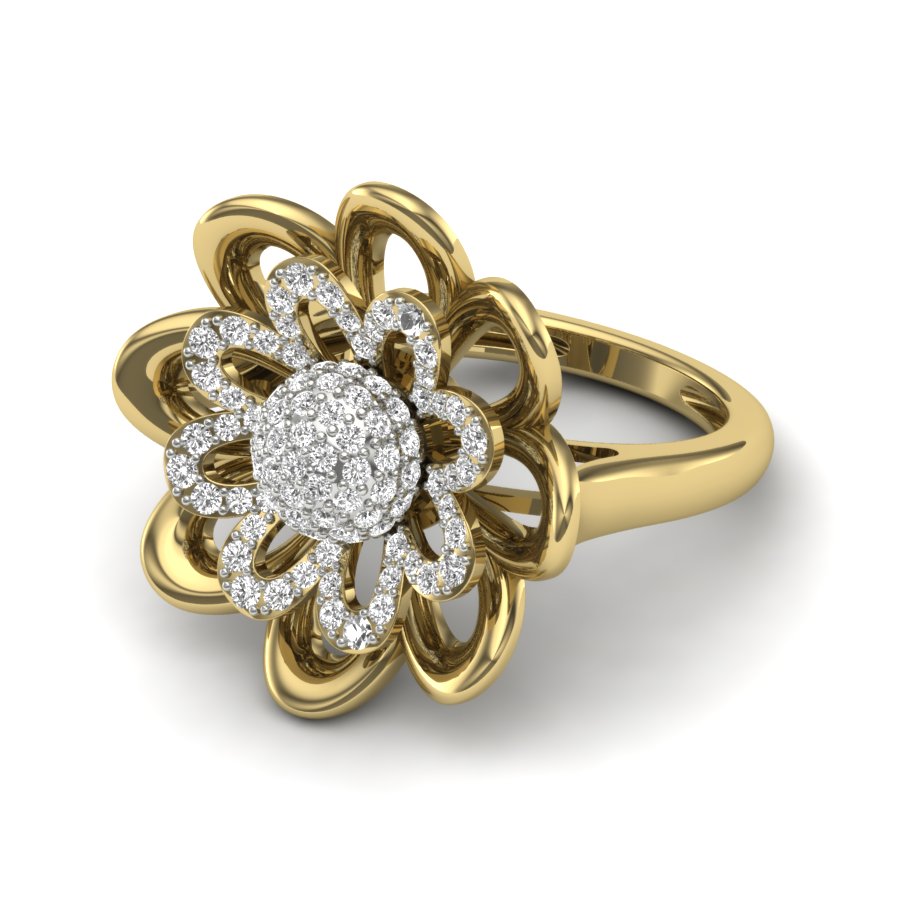 0.65 TW Gold Floral Round Cut Lab Grown Diamond Ring Prong Setting Engagement Ring Cocktail Style Wedding Ring PR310