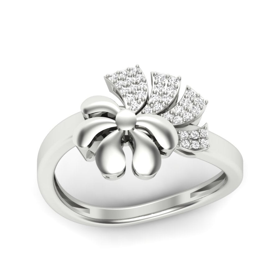 0.13 TW Round Cut Lab Grown Diamond Ring Prong Setting With Flower Design Engagement Ring Bridal Wedding Ring Solitaire Ring PR378