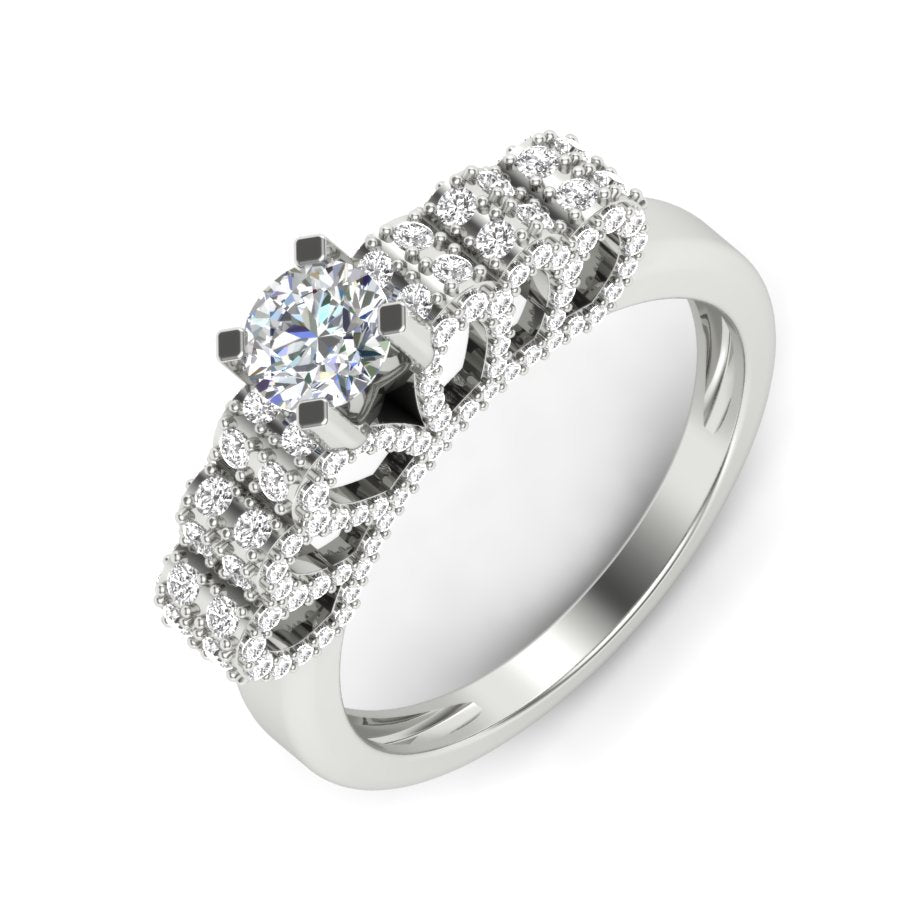 1.03 TW Unique wedding engagement ring Round Cut Lab Grown Diamond Ring Square Prong setting With Multi Tone Gold Ring PR421