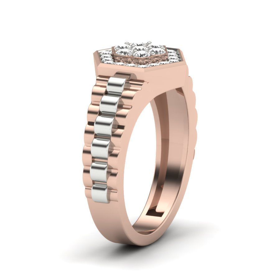 Hexagon Band Diamond Ring 0.51 TW Two Tone Design Round Cut Lab Grown Diamond Ring Engagement Ring Prong Setting Design Ring Wedding Ring PR431