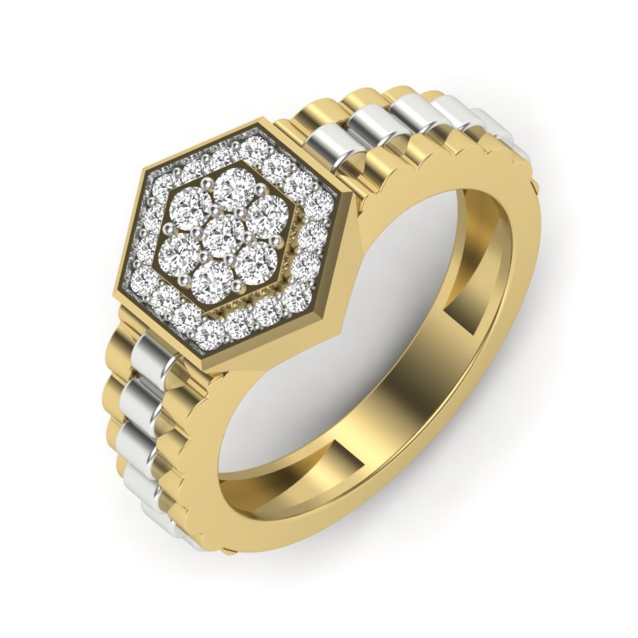 Hexagon Band Diamond Ring 0.51 TW Two Tone Design Round Cut Lab Grown Diamond Ring Engagement Ring Prong Setting Design Ring Wedding Ring PR431