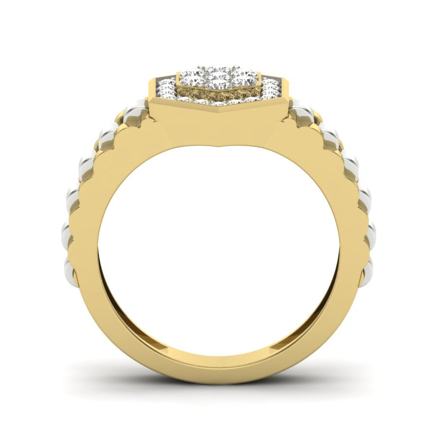 Hexagon Band Diamond Ring 0.51 TW Two Tone Design Round Cut Lab Grown Diamond Ring Engagement Ring Prong Setting Design Ring Wedding Ring PR431