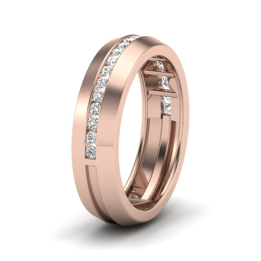 0.39 TW Channel Set Staking Band For Men's Round Cut Lab Grown Diamond Band Engagement Band Men's Wedding Band PR451