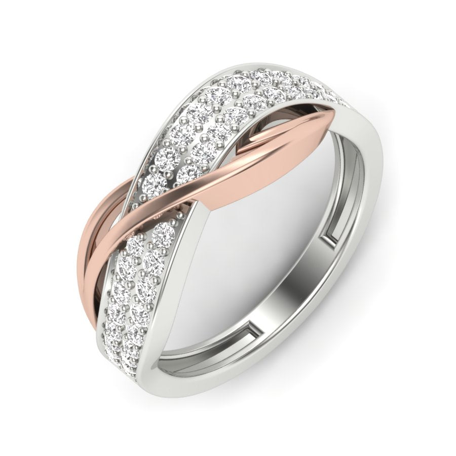 Unique Ring 0.37 TW Crossover Band Ring With Round Cut Lab Grown Diamond Prong Set Engagement Ring Two Tone Wedding Ring PR459