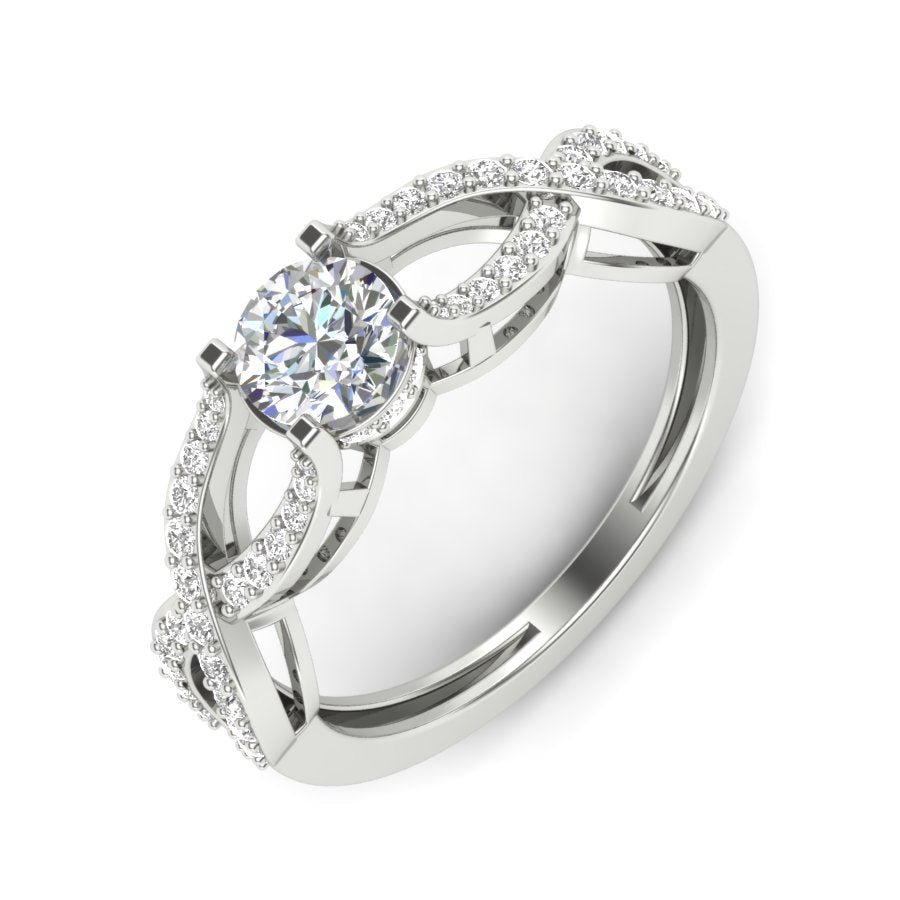 0.88 TW Round Cut Lab Grown Diamond Ring Engagement Ring Square Prong Set & Crossover Band Wedding Ring PR465