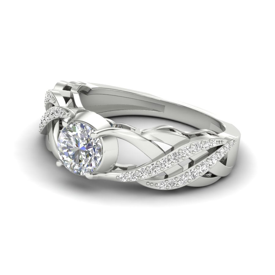1.06 TW Unique wedding engagement ring Round Cut Lab Grown Diamond Ring Round Prong setting With Multi Tone Gold Ring PR473