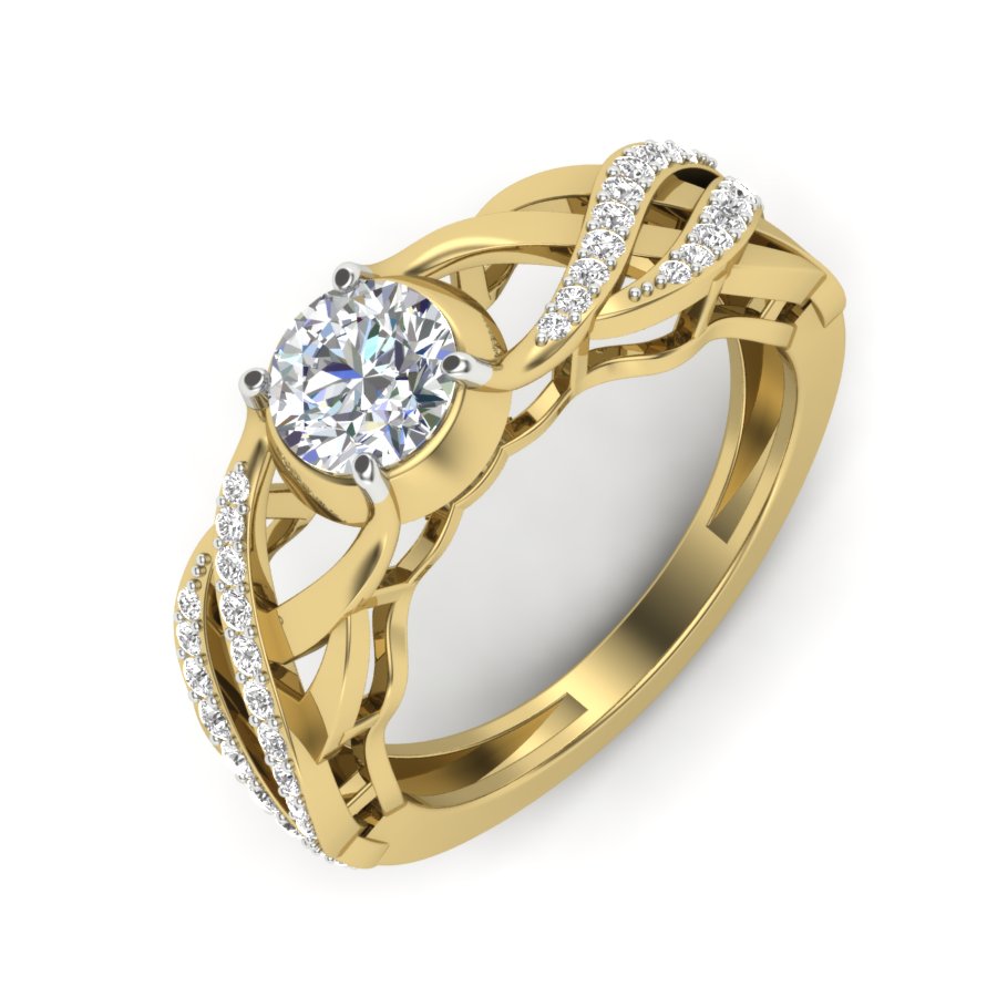 1.06 TW Unique wedding engagement ring Round Cut Lab Grown Diamond Ring Round Prong setting With Multi Tone Gold Ring PR473