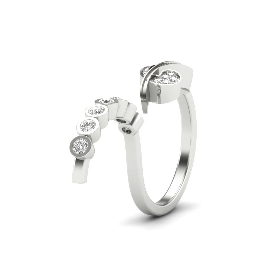 0.40 TW Double Finger Ring Round Cut Lab Grown Diamond Ring Ladies Cluster Unique Engagement Ring Pave & Bezel Set Wedding Ring PR490