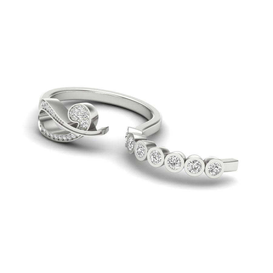 0.40 TW Double Finger Ring Round Cut Lab Grown Diamond Ring Ladies Cluster Unique Engagement Ring Pave & Bezel Set Wedding Ring PR490