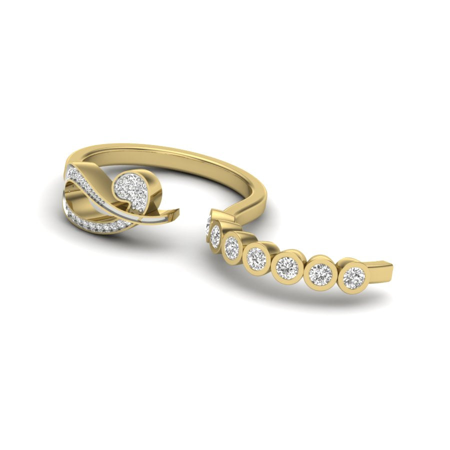 0.40 TW Double Finger Ring Round Cut Lab Grown Diamond Ring Ladies Cluster Unique Engagement Ring Pave & Bezel Set Wedding Ring PR490