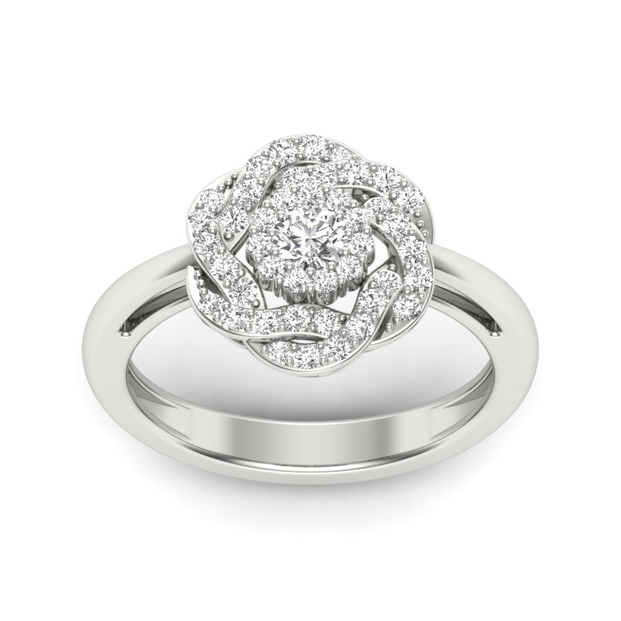 0.32 TW Round Cut Lab Grown Diamond Ring Unique Flower Engagement Ring Prong Setting Ring Wedding Ring PR516