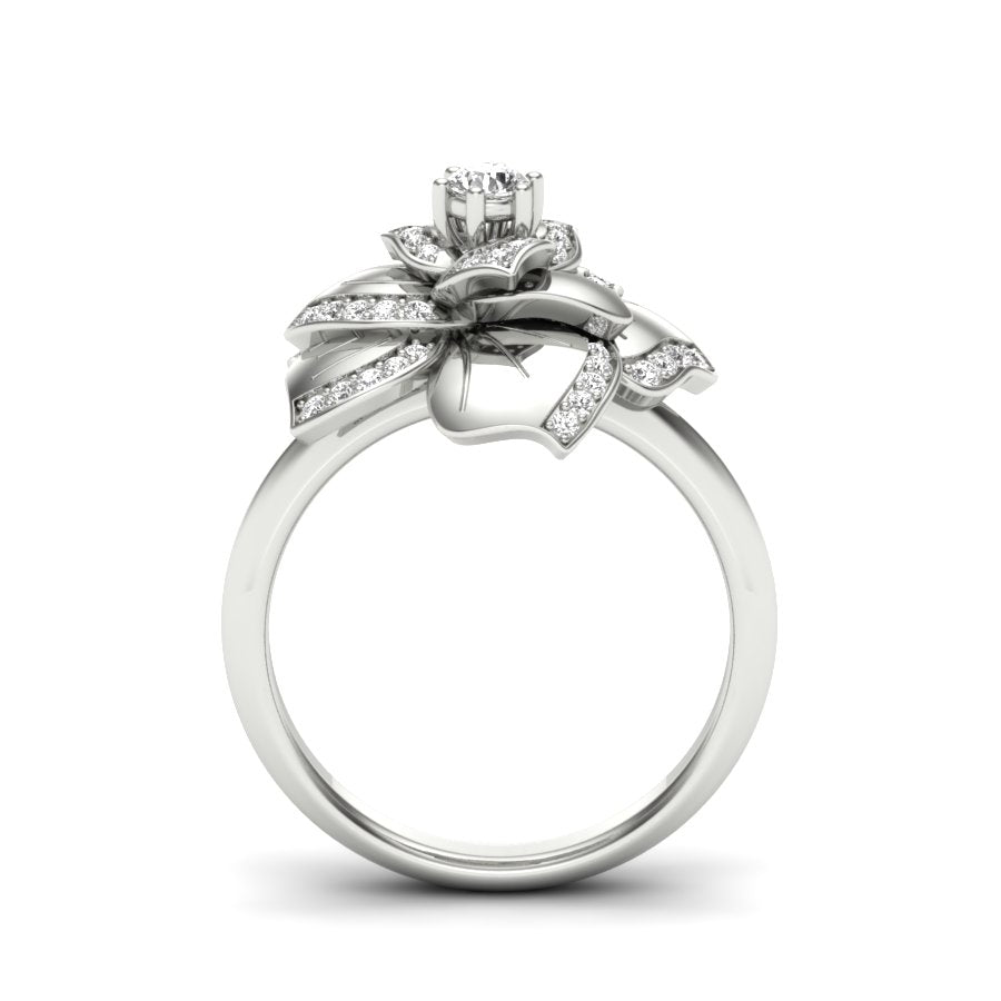 0.32 TW Round Cut Lab Grown Diamond Ring Prong/ Pave Setting With Flower Design Engagement Ring Bridal Wedding Ring Solitaire Ring PR533