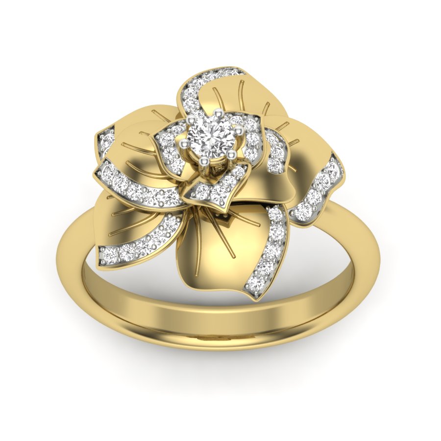 0.32 TW Round Cut Lab Grown Diamond Ring Prong/ Pave Setting With Flower Design Engagement Ring Bridal Wedding Ring Solitaire Ring PR533