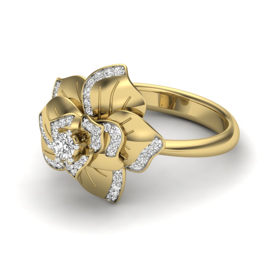 0.32 TW Round Cut Lab Grown Diamond Ring Prong/ Pave Setting With Flower Design Engagement Ring Bridal Wedding Ring Solitaire Ring PR533