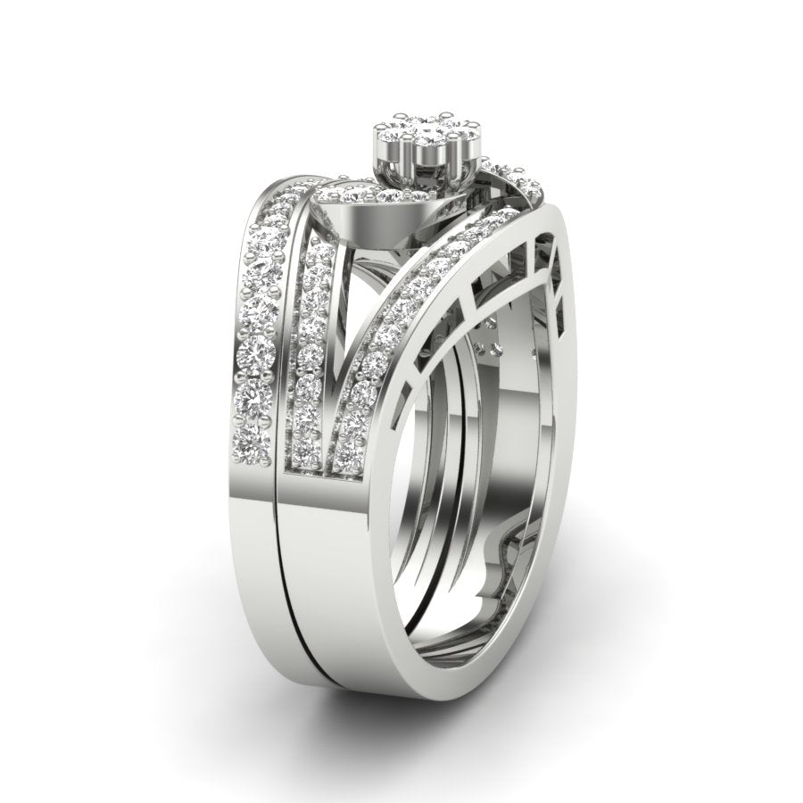 0.68 TW Flower Design Round Cut Lab Grown Diamond Ring Set Ladies Cluster Setting Engagement Ring Wedding Ring PR574