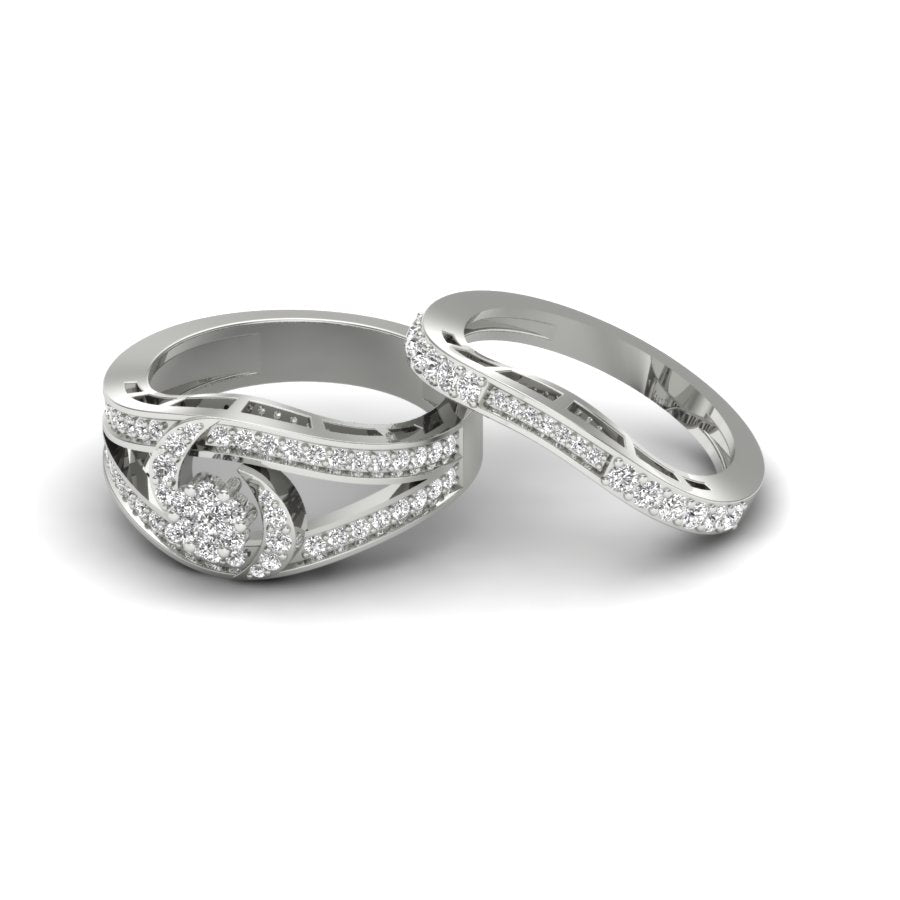 0.68 TW Flower Design Round Cut Lab Grown Diamond Ring Set Ladies Cluster Setting Engagement Ring Wedding Ring PR574
