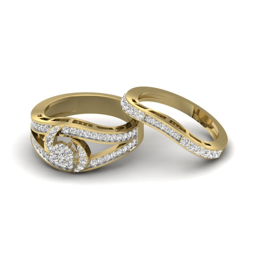 0.68 TW Flower Design Round Cut Lab Grown Diamond Ring Set Ladies Cluster Setting Engagement Ring Wedding Ring PR574