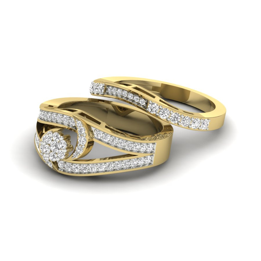 0.68 TW Flower Design Round Cut Lab Grown Diamond Ring Set Ladies Cluster Setting Engagement Ring Wedding Ring PR574