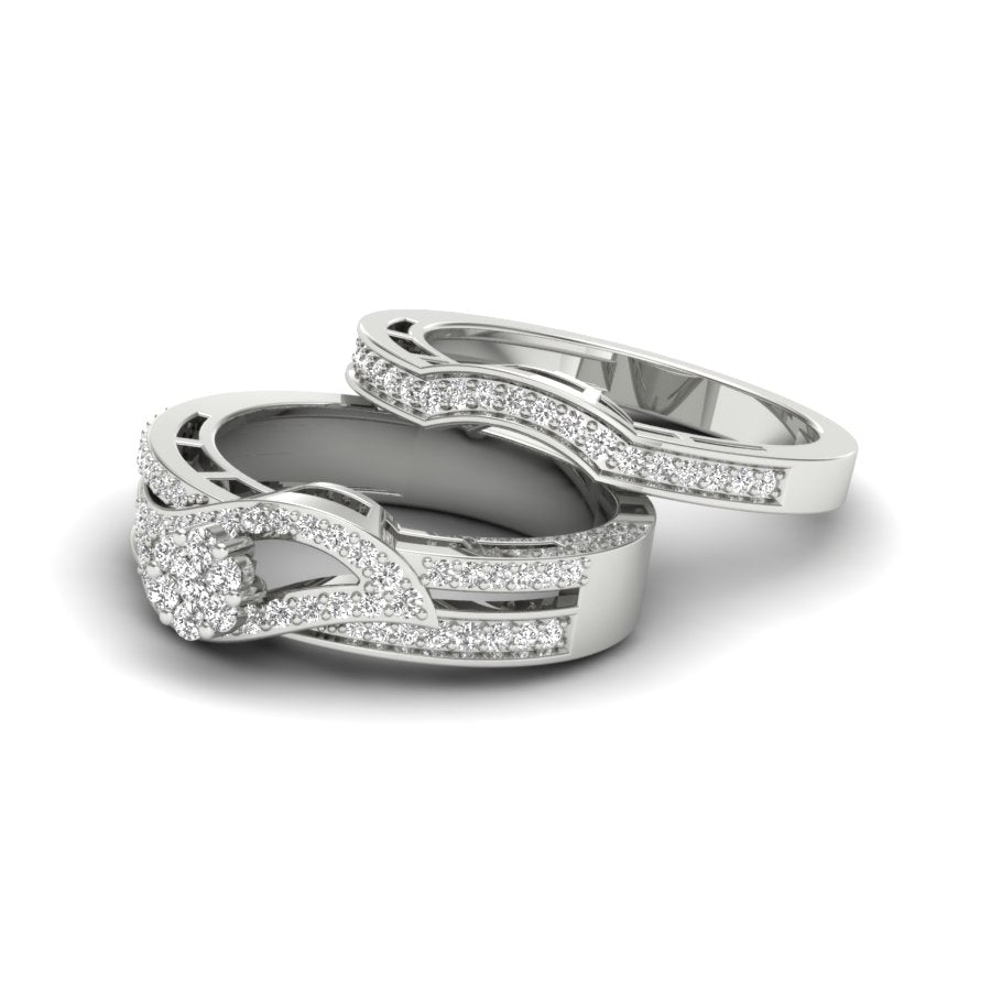 Flower Design Ring 0.66 TW Round Cut Lab Grown Diamond Ring Set Ladies Cluster Setting Bridal Ring Set Engagement Ring Wedding Ring PR580