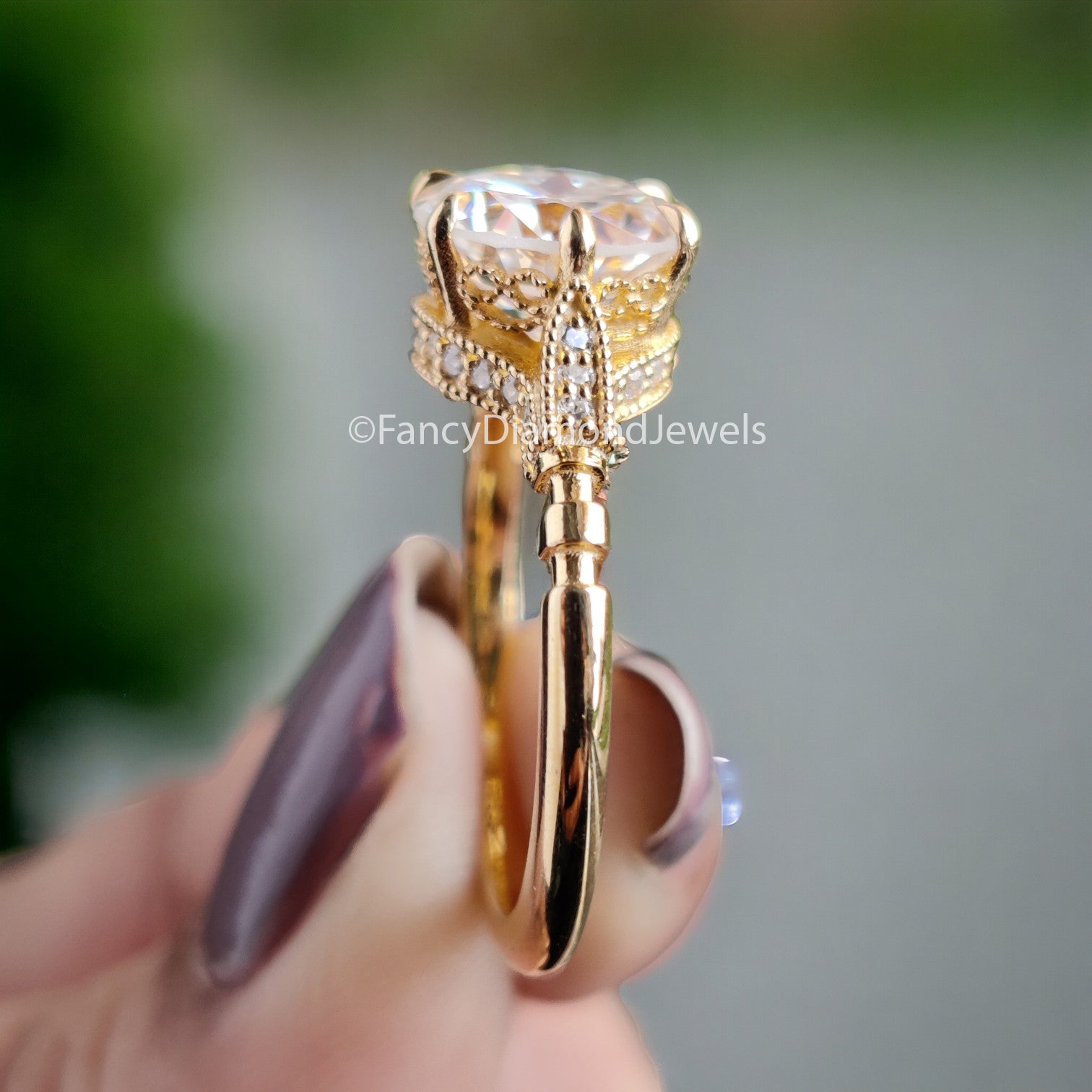 2.15 CTW Old European Cut Vintage Ring Round OEC Colorless Moissanite Ring 14KT Gold Engagement Ring Milgarain Setting Antique Ring  FD02