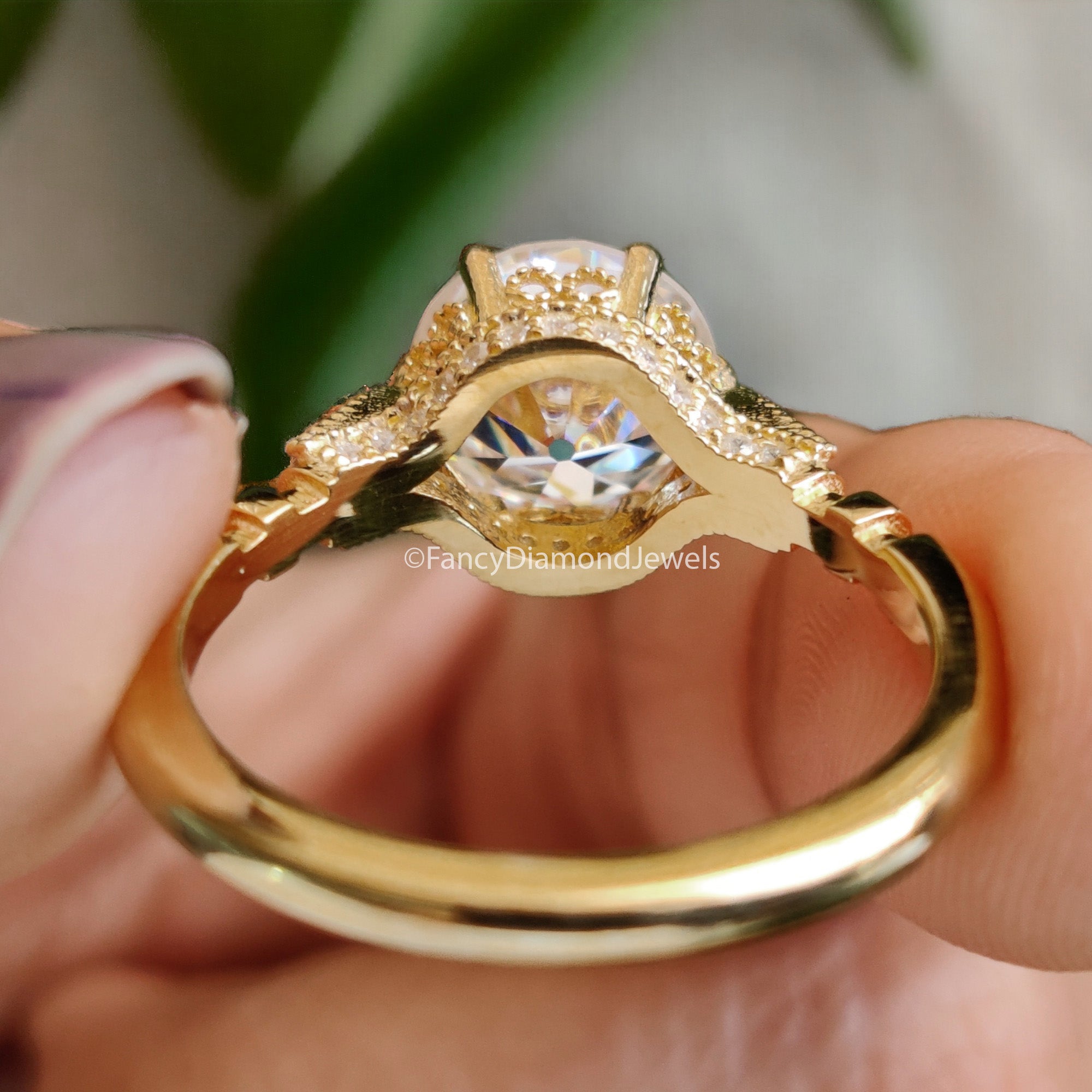 2.15 CTW Old European Cut Vintage Ring Round OEC Colorless Moissanite Ring 14KT Gold Engagement Ring Milgarain Setting Antique Ring  FD02