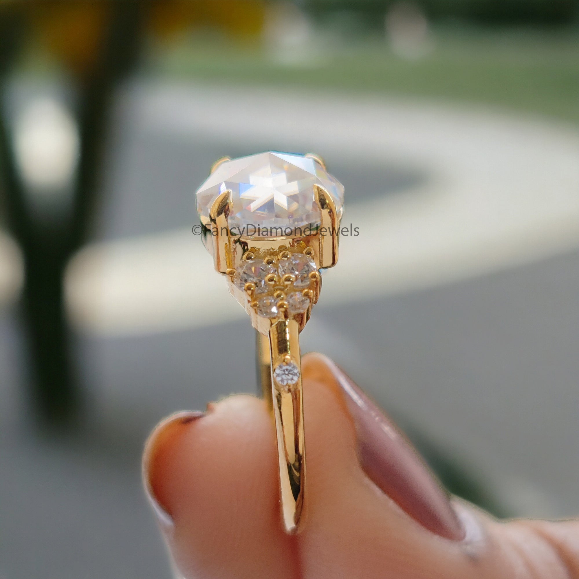 2.20 CTW Round Rose Cut Colorless Moissanite Ring Vintage Engagement Claw Prongs Wedding Ring Anniversary Gift Designer Style Gold Ring FD05