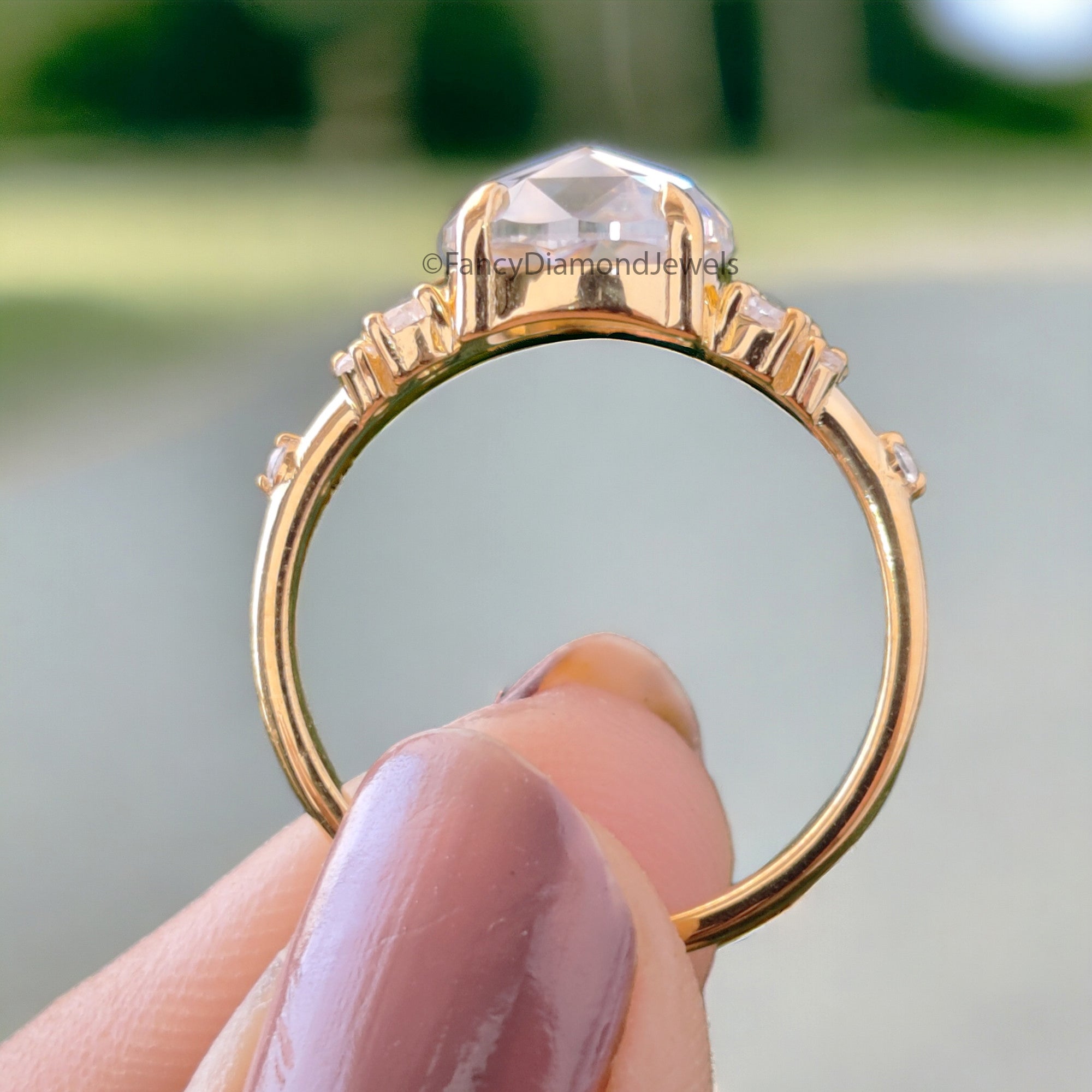 2.20 CTW Round Rose Cut Colorless Moissanite Ring Vintage Engagement Claw Prongs Wedding Ring Anniversary Gift Designer Style Gold Ring FD05