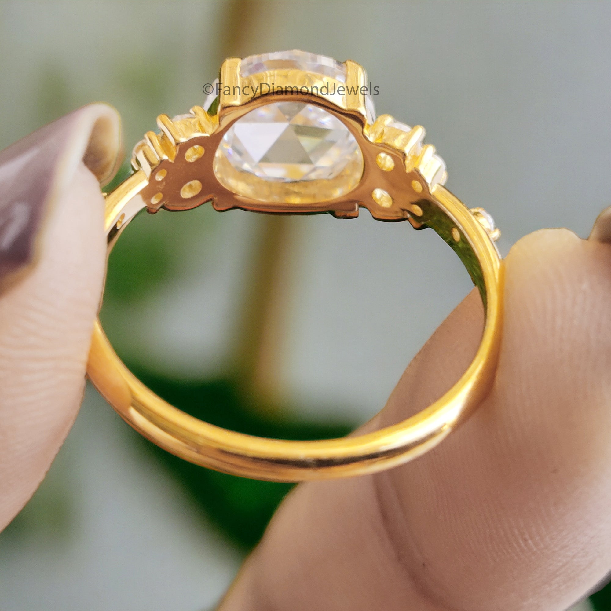 2.20 CTW Round Rose Cut Colorless Moissanite Ring Vintage Engagement Claw Prongs Wedding Ring Anniversary Gift Designer Style Gold Ring FD05