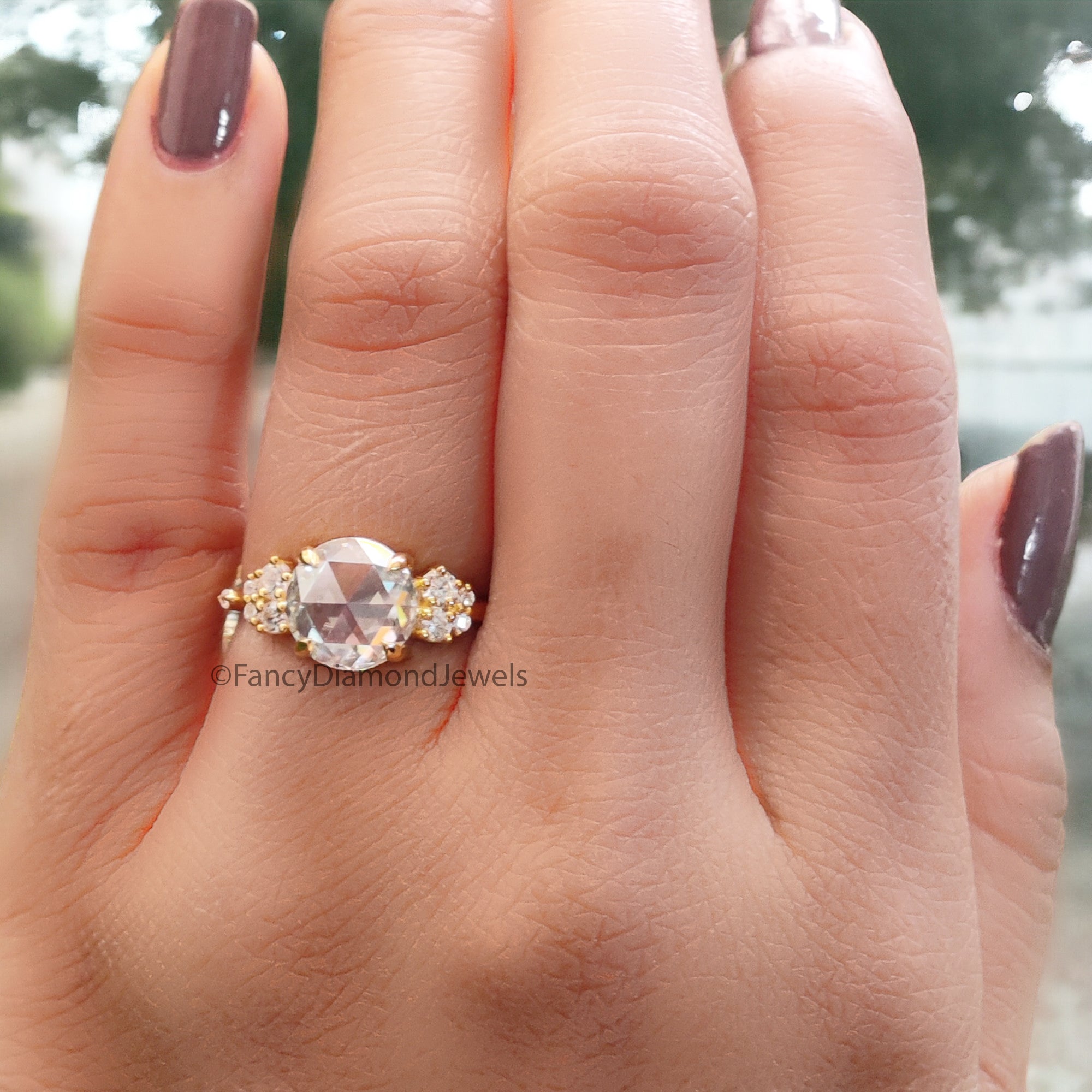 2.20 CTW Round Rose Cut Colorless Moissanite Ring Vintage Engagement Claw Prongs Wedding Ring Anniversary Gift Designer Style Gold Ring FD05