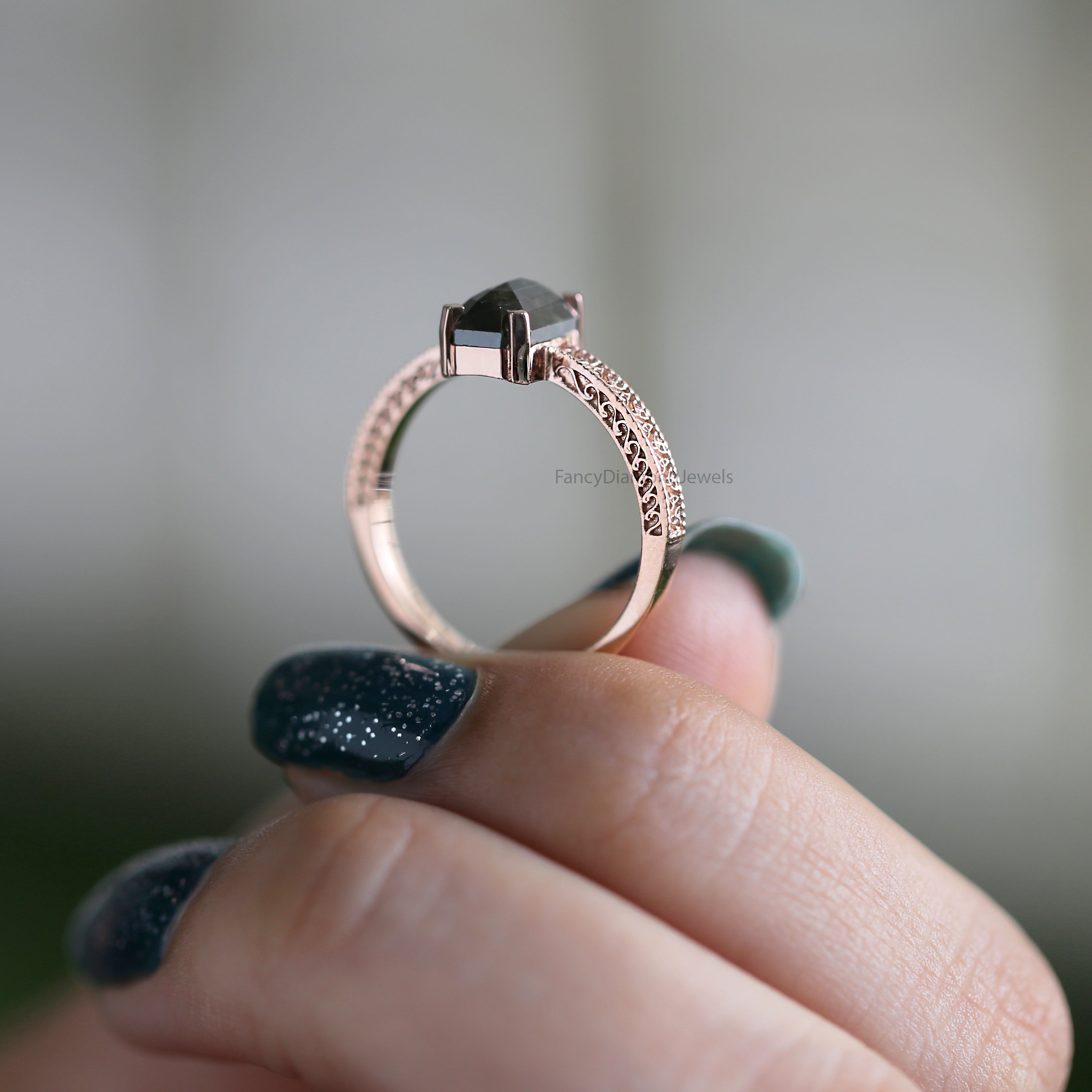 Emerald Black Color Diamond Ring 1.67 Ct 7.82 MM Emerald Shape Diamond Ring 14K Solid Rose Gold Silver Engagement Ring Gift For Her QL2853