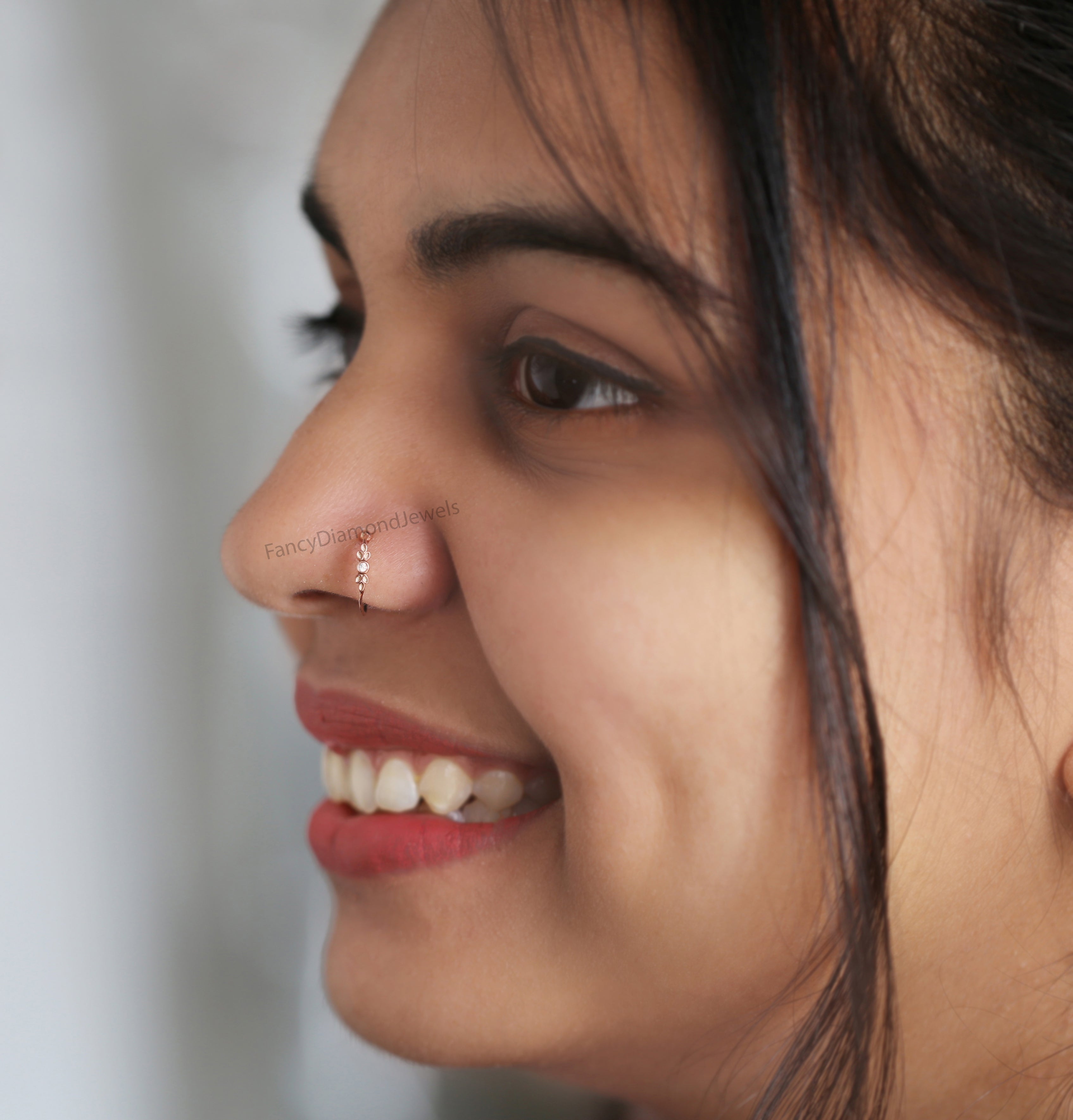 Natural Round White Diamond Nose Rings Engagement Wedding Gift Nose Ring 14K Solid Rose White Yellow Gold Nose Ring 0.01 CT KD1010