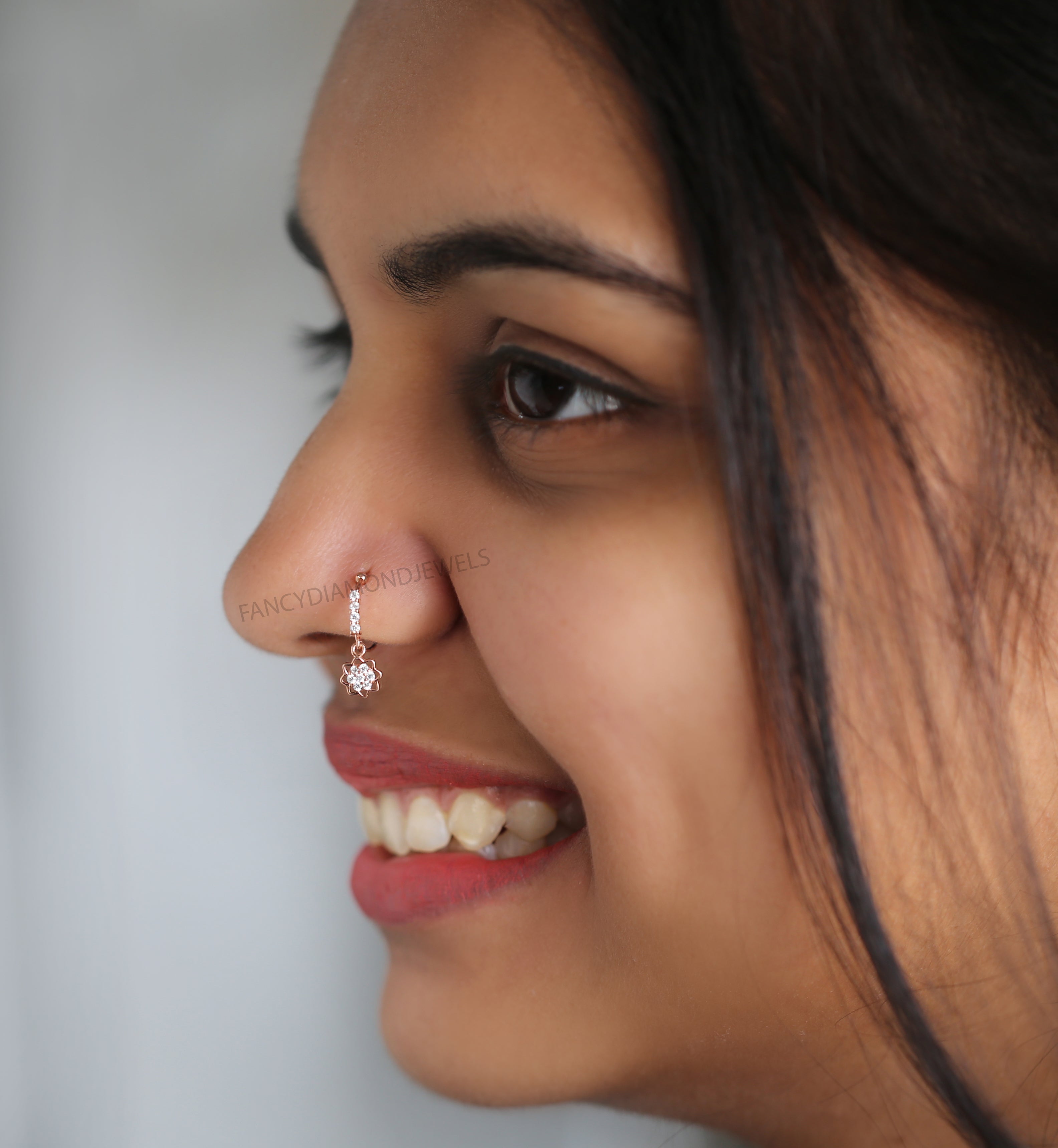 Natural White Round Diamond Nose Rings Engagement Wedding Gift Nose Ring 14K Solid Rose White Yellow Gold Nose Ring 0.12 CT KD987
