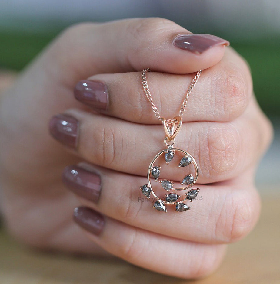 Pear Salt And Pepper Diamond Pendant, Unique Diamond Pendant, Salt And Pepper Pear Pendant, Pear Pendant, Pear Diamond Pendant, KDL1282