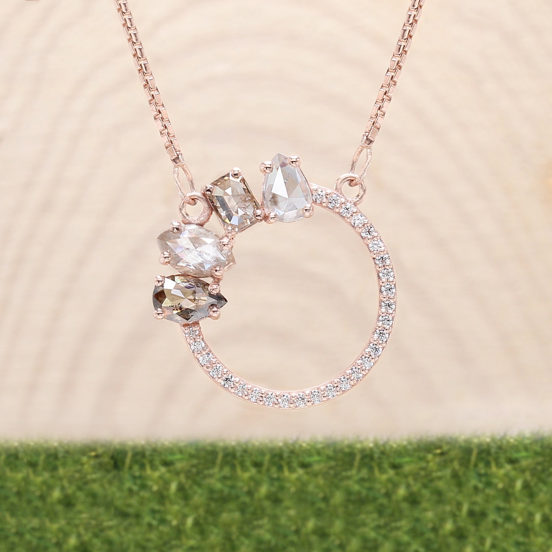 Mix Shape Salt And Pepper Diamond Pendant 0.94 CT 6.03 MM Mix Shape Cut Diamond Pendant 14K Solid Rose Gold Silver Engagement Pendant QL1974