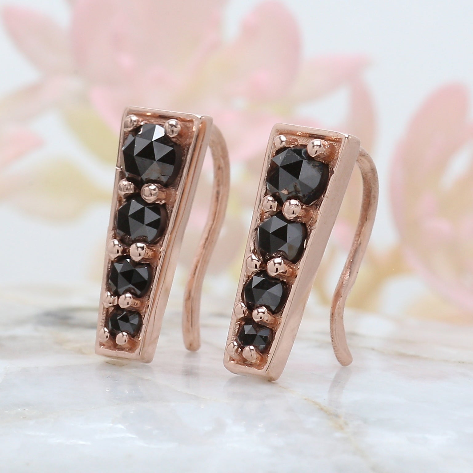 Black Round Rose Cut Diamond Earring 14K Solid Rose White Yellow Gold Engagement Wedding Gift Earring 0.75 CT KD949