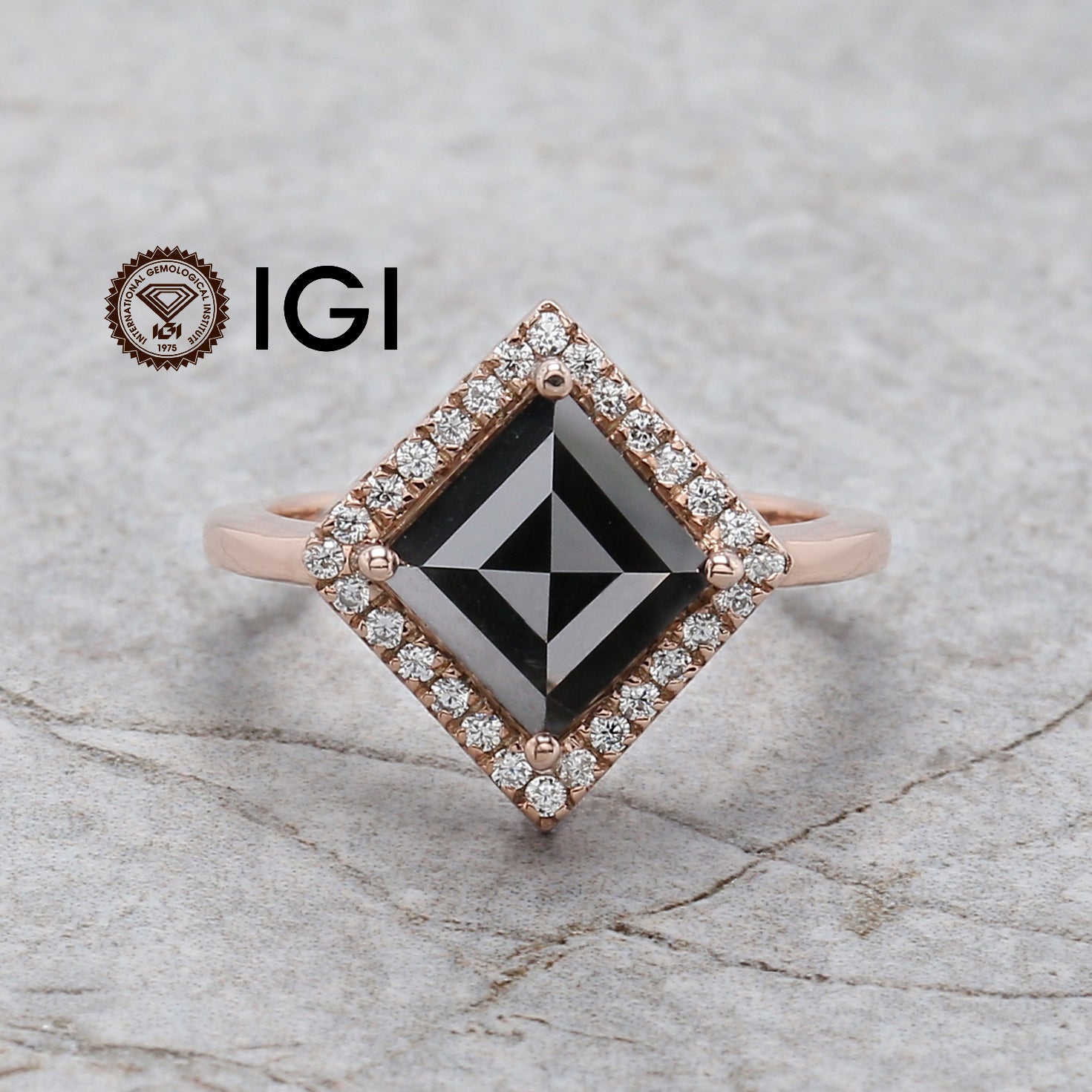 IGI Certified Kite Black Color Diamond Ring 3.07 Ct 7.50 MM Princess Diamond Ring 14K Solid Rose Gold Engagement Ring Gift For Her QL8662