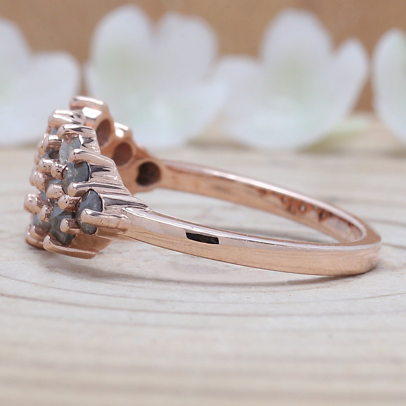 Round Rose Cut Salt And Pepper Diamond Ring 1.09 Ct 2.50 MM Round Diamond Ring 14K Rose Gold Silver Engagement Ring Gift For Her QK1430