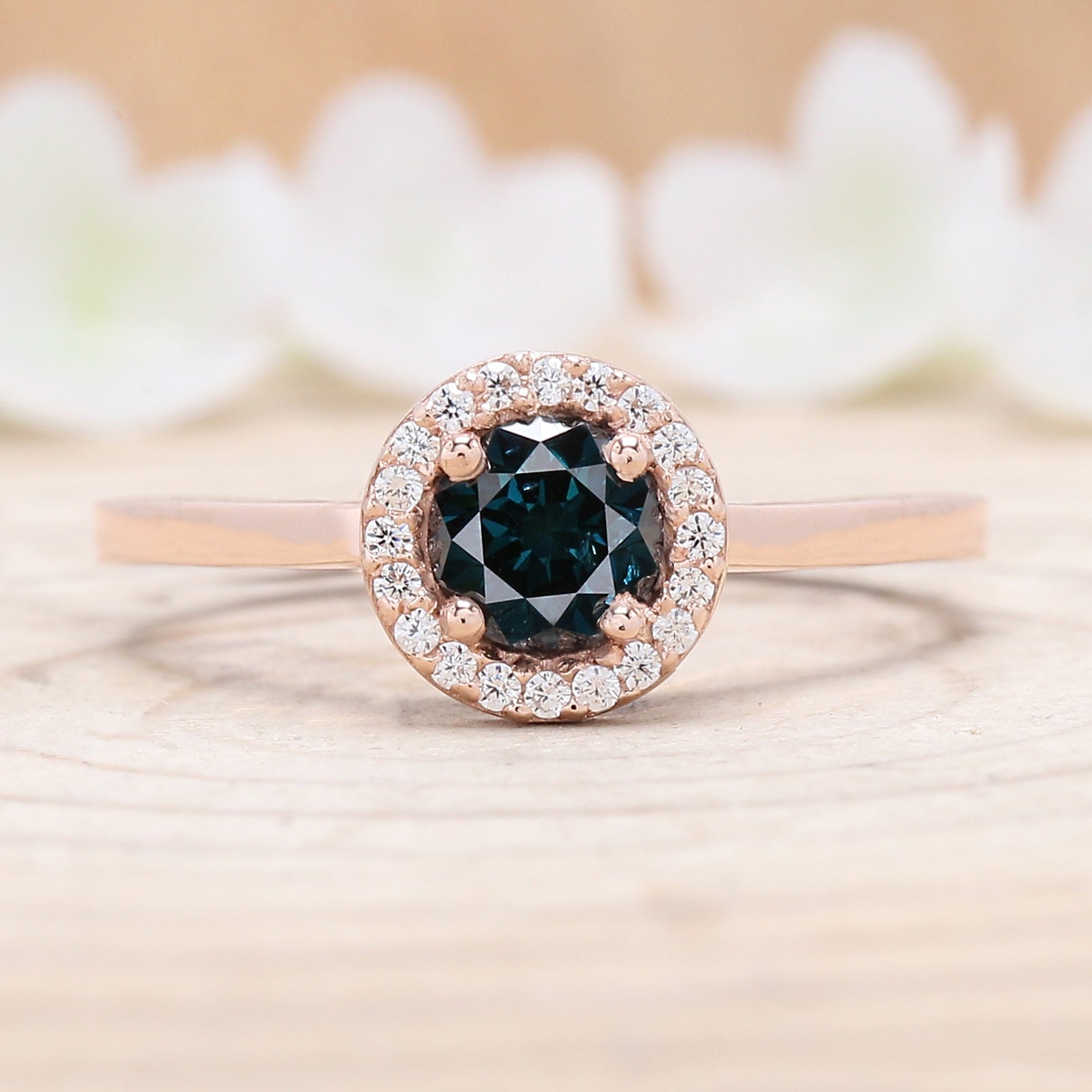 Round Cut Blue Color Diamond Ring 0.53 Ct 5.00 MM Round Shape Diamond Ring 14K Solid Rose Gold Silver Engagement Ring Gift For Her QL6201