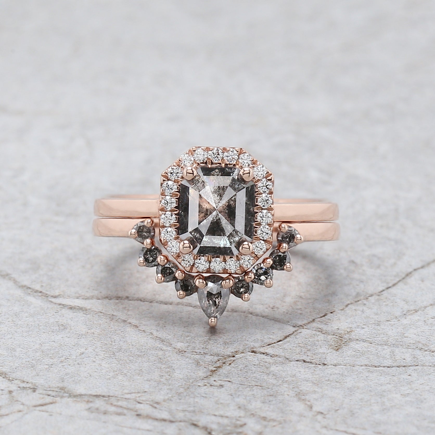 Emerald Cut Salt And Pepper Diamond Ring 1.70 Ct 7.20 MM Emerald Diamond Ring 14K Solid Rose Gold Silver Engagement Ring Gift For Her QL187